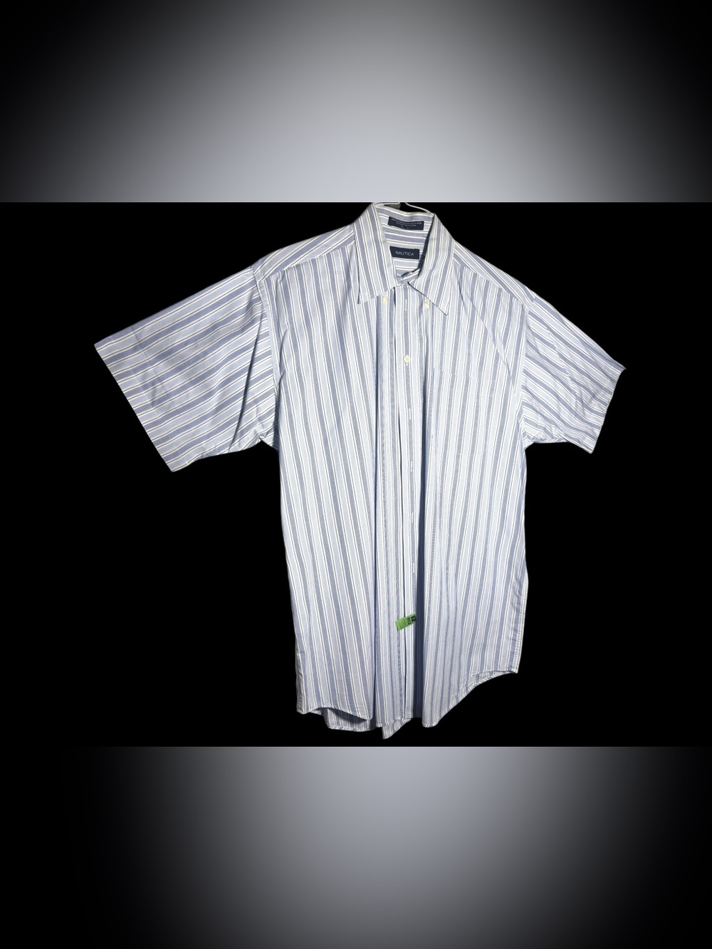 Nautica Light Blue and White Vertical Stripe Short Sleeve Shirt